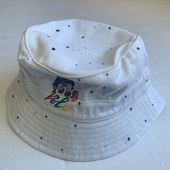 Polo Ralph Lauren Men’s Bucket Hat Polo Bear Paint Splatter White S/M NWT - Picture 1 of 10
